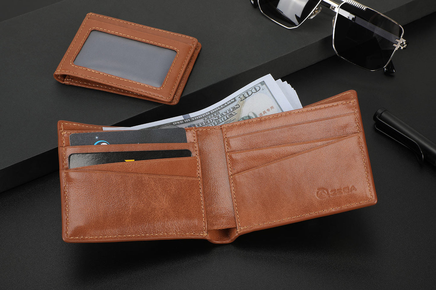 Zeba Premium Leather Trifold Wallet With Removable ID