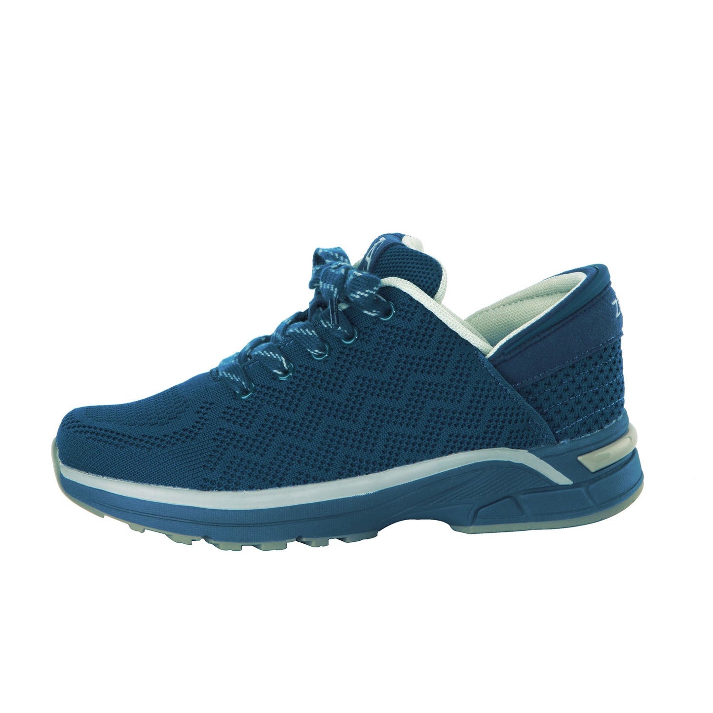 Blue sneaker with white sole on a white background