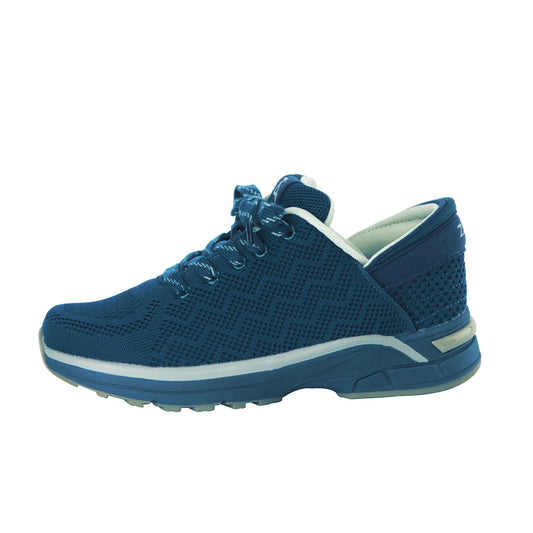 Blue sneaker with white sole on a white background