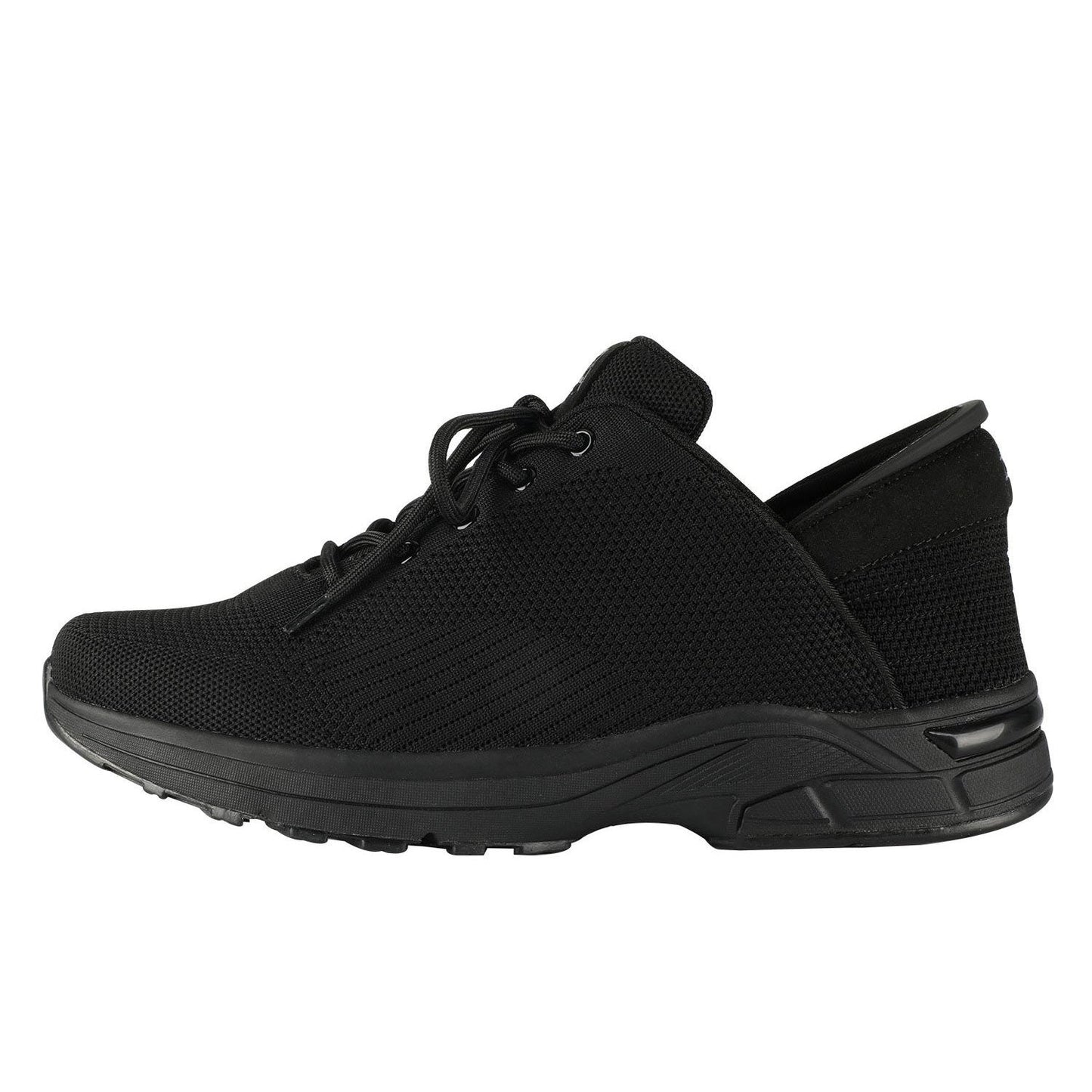 Black athletic shoe on a white background