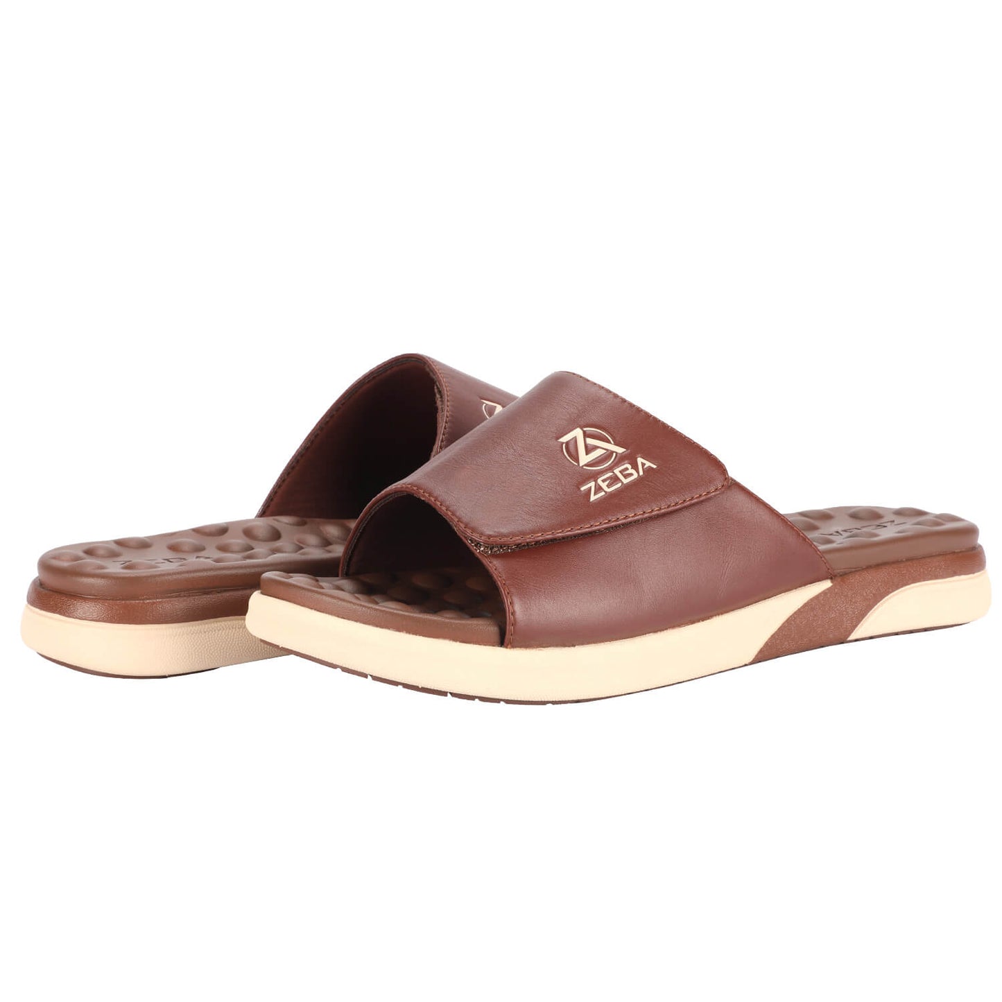 Brown Massaging Leather Sandals With Strap (Sizes 7-16 Available)