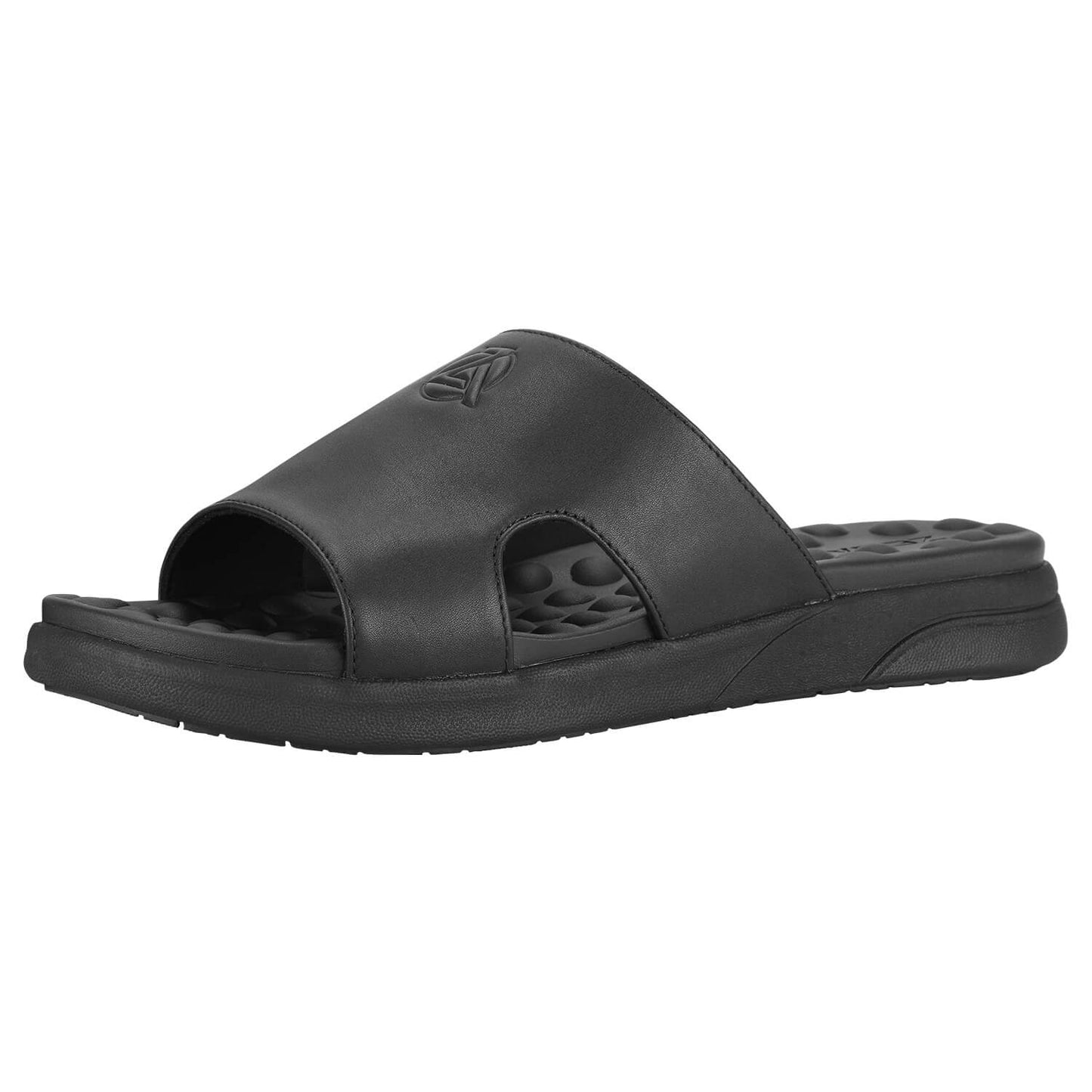 Black Massaging Leather Sandals (Sizes 7-16 Available)