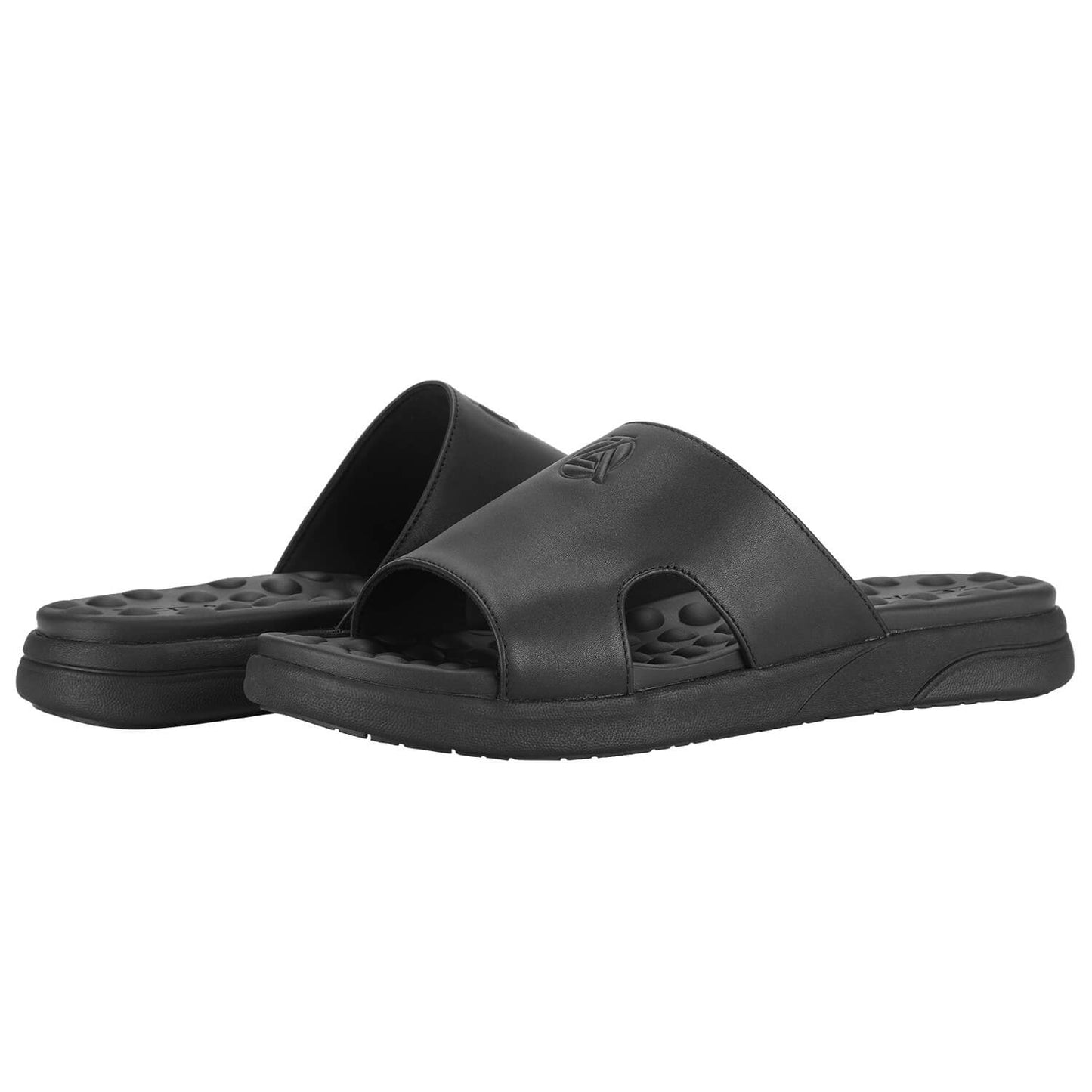 Black Massaging Leather Sandals (Sizes 7-16 Available)